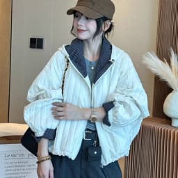 Korean Loose Hooded Plaid Patchwork Quilted Coat for Women Autumn Winter Casual Cotton Padded Jacket Women Zip Up Cropped Parkas