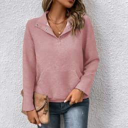 Casual Long Sleeve Hoodie Regular Fit Simple Style with Pocket Stand Collar Patchwork Lightweight Single Women Hoodie Autumn