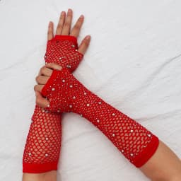 Women Sexy Fishnet Shiny Transparent Pole Dancing Stretch Long Fingerless Gloves Stage Performance Cosplay Mesh Personality