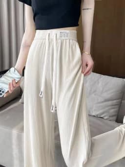 High Waist Wide Leg Pants Women's Summer Thin Ice Silk Drapey Straight Loose Slimming Cool Casual Trousers Korean Style