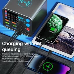 MaAnt DianBa 1 Pro Wireless Smart Charge QC 3.0 8 USB Port Wireless Charging Dock LCD Display For Mobile Phone Charging Repair