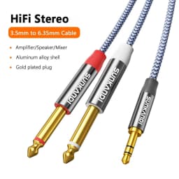 SUNKANDI 1/8 to 1/4 Audio Cable, 3.5mm TRS to Dual 6.35mm 1/4 TS Mono Y Splitter Audio Cord Adapter for PC, Home Stereo System