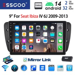 ESSGOO Android 14 2DIN Car Stereo Radio 9" Display For Seat Ibiza IV 6J 09-13 Apple Carplay Android Auto GPS Navi BT FM RDS Wifi