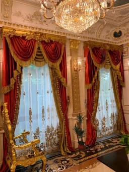 Gold Red Embroidered Window Screen Velvet Splicing Thickened Curtains for Living Room Bedroom French Balcony Villa Valance