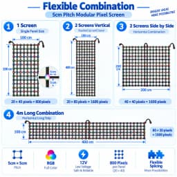 DC12V 5cm Spacing 1M (20 Pixels) * 2M (40 Pixels) Addressable RGB Intelligent Bold LED Pebble/Seed Flexible Matrix Grid Screen