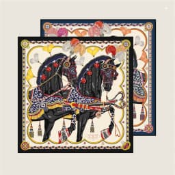 POBING Hand Rolled Twill Silk Scarf Women Two Horse Double Print Square Scarves Wraps Echarpes Foulards Femme Hijab 90CM