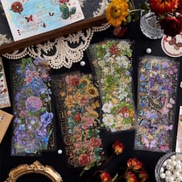 20 Sheets/pack Flowers Plants Letters PET Hot Stamping Gilding Stickers Journal Scrapbook Hand Ledger Decorative Material
