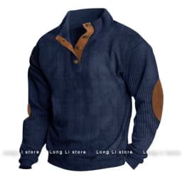 Men's Corduroy Solid Color Splicing Long Sleeve Shirt Pullover Retro Casual Large Size Men's Jacket Men's