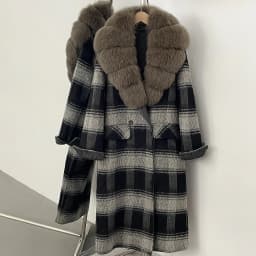 OFTBUY New Warm Winter Outerwear for Female Mid Long 100% Wool Coat Women Real Fox Fur Lapel Collar Vintage Plaid Woolen Jacket