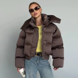 Fashion Solid Cropped Padded Coats Women Detachable Hood Zip Drawstring Hem Warm Jacket 2026 Winter New Lady Casual Outerwear