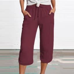 Women 3/4 Muslin Trouser Lightweight Linen Pants With Pockets Causal Loose Capri Trousers Elastic Comfortable Fabric Bottom