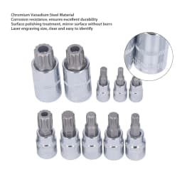 10 Pcs Triple Square Spline Bit Socket Set M4 To M18 1/4in 3/8in 1/2in Drive CR V Steel Bit Socket Set with Storage Box