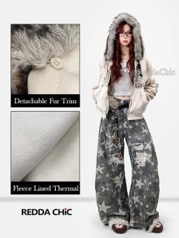 REDDACHiC Aesthetic Zip Up Graphic Hoodies Jacket Bunny Ear Fuzzy Hooded Fleece Lined Oversized Top Harajuku Y2k Women Clothes