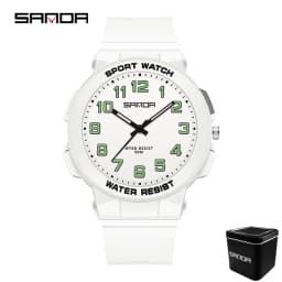 Sanda 6123 Trendy Design Soft Student Watch TPU Strap 50M Depth Waterproof Quartz Movement Children Fashion Sports Wrist Watch