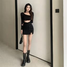 Xpqbb Gothic High Waist Black Mini Skirts Women Sexy Tight Bandage Bag Hip Short Skirt Woman Korean Slim Fit Zipper A Line Skirt