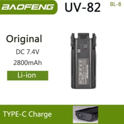Baofeng UV-82 Li-ion Battery USB-C Type-C Charger 2800/3800mAh BL-8 Original For UV-8D UV-82HP UV-8D UV-82WX UV89 Two Way Radio