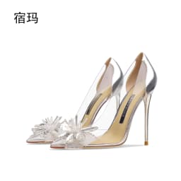 2026 Elegant Women's High Heels Clear Rhinestone Decorated Comfortable Transparent PVC Pointed Toe Pumps for Wedding And Party