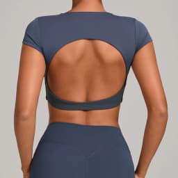 Gym Workout Clothes Backless Running Sports Top Double-layer Stitching No Chest Pad Yoga Wear Fitness Short Sleeve for Women