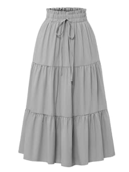 Women's Summer Solid Color Bohemian A-line Midi Skirts 2025 New Female Vacation Casual Loose Faldas