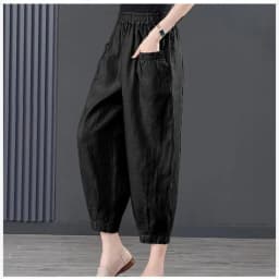 Ice Silk Cotton Linen High Waist Elastic Lantern Pants Women's Loose Harlan Pants Asymmetric Commute Sle Summer 2025