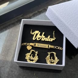 DUOYING Custom Name Heart Jewelry Set Personalized Engraved Letter Bracelet Stainless Steel Necklace Mini Hoop Earrings For Kids