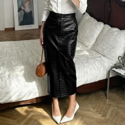 Linad Office Lady Brown PU Split Mid Calf Skirts Street Chic Slim Zipper Skirts Women 2026 Vintage High Waist Straight Skirt