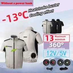 Unisex USB Cooling Vest With Wearable Fan 13 Hours Working Air Conditioned Short Sleeve For Outdoor Work Fishing Heat Relief