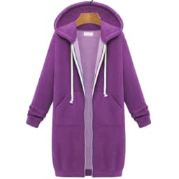 Long Zip Hooded Sweat Jacket For Women Drawstring Long Sleeve Outerwear With Side Pockets For Cold Season Daily Matching