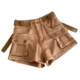 Women Denim Shorts Solid Cargo Short Button Pocket Mini Length Zipper Fly Empire Waist Loose Fit Streetwear Casual 2026 Summer