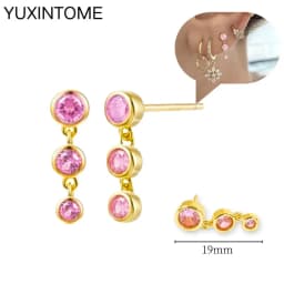 925 Sterling Silver Needle Pink Crystal Heart Hoop Earrings for Women Fashion Geometric Pendant Earrings Luxury Jewelry Gifts