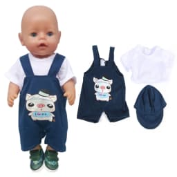 38cm doll clothes for 43cm Bebe doll boy clothes pants blue elephant set for 17" doll fur pajama