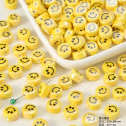 Exclusive Hand-painted Yellow Ceramic Straight Hole Bead Jewelry For Summer
