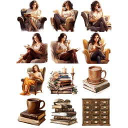 20Pcs/Pack Coffee Reading Girl Sticker DIY Craft Scrapbooking Album Junk Journal Decorative Stickers