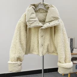 Women's Beige Patchwork Faux Rabbit Fur Parka Coat Warm Fashion Overcoat Harajuku Vintage Padded Coats 2000s Clothes 2024 Winter
