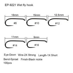 Aventik Eupheng 50pcs Competition Barbless Fly Fishing Hook Tying Materails Dry Nymph Shirmp Wet Caddis Fly Hook Black Nickle