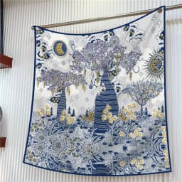 Silk Scarf Women Trees Printed Square Scarves Head Echarpes Silk Foulards Femme Wraps Beach Shawls Bandana Lady Hijabs 90CM