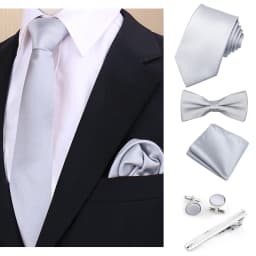 Luxury Fashion Men's Solid Necktie Bowtie Set with Pocket Square Cufflinks Tie Clip Wine Blue Elegant Striped Accessories Gravat