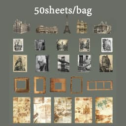 50-Piece Retro Days Theme Sticker Pack - Nostalgic Photo Style Journal Supplies, Aged Background Collage Paper, Diary Decoration