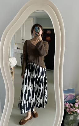 ETJ 2025 Spring new women's elegant romantic A-type color matching printed high-waist MIDI skirt