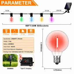 Christmas G40 Colored Plastic LED Outdoor Solar String Light Garland Waterproof 24V Globe Hanging Light for Garden Patio Cafe
