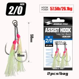 JIGGING PRO 1/0 2/0 3/0 4/0 Heavy Duty Double Assist Hooks Steel Wire Core Jigging Hooks Luminous Saltwater Fishing Tackle
