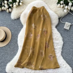 Sexy satin Chic print glitterHigh Waist Hip Wrap summer split sweet Full Skirt women clothing