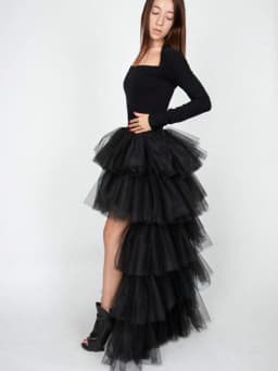Women's High Low Tutu Skirts Sweet Elastic Waist Tulle Layered Ruffles Princess Petticoat Mesh Long Tiered Skirt For Prom Party