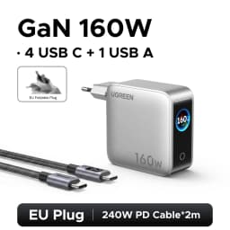 UGREEN 160W GaN Charger With Smart Display AVS PD 3.1 140W QC4.0 For MacbookPro Laptop iPhone 18 17 iPad Tablet SamsungS25 Ultra