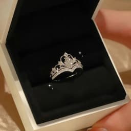 2Pcs Crown Rings Women Open Adjustable Crystal Couple Paired Ring Engagement Wedding Anniversary Jewelry Fashion Girlfriend Gift