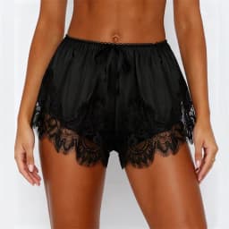 Solid Lace Trim Shorts Womens Summer Y2k Coquette Clothing French Knickers Slip Satin Bottoms Casual Loungewear Pj Shorts