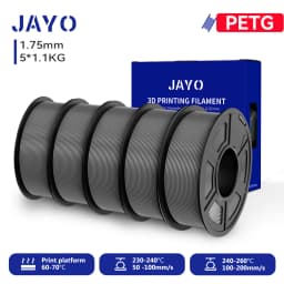 JAYO 3D PETG/PLA/PLA+ Filament 1.75mm +/-0.02mm PLA Filament 5 Rolls For Bambu FDM 3D Printer Neatly Wound 3D Printing Material