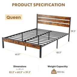MCQ Wooden Headboard and Metal Platform Bed Frame No Box Spring Needed with 700LBS Sturdy Wooden Slats Support For Home
