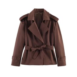 Women's Coat 2026 Autumn New Style Solid Color Long Sleeve Belted Short Trench Coat European and American Personalized Fashion