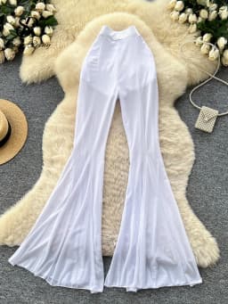 SINGREINY Sheer Mesh Stretchy Flare Pants Slim Solid High Waist Glamorous Flapper Women Summer American Ins Sexy Casual Trousers